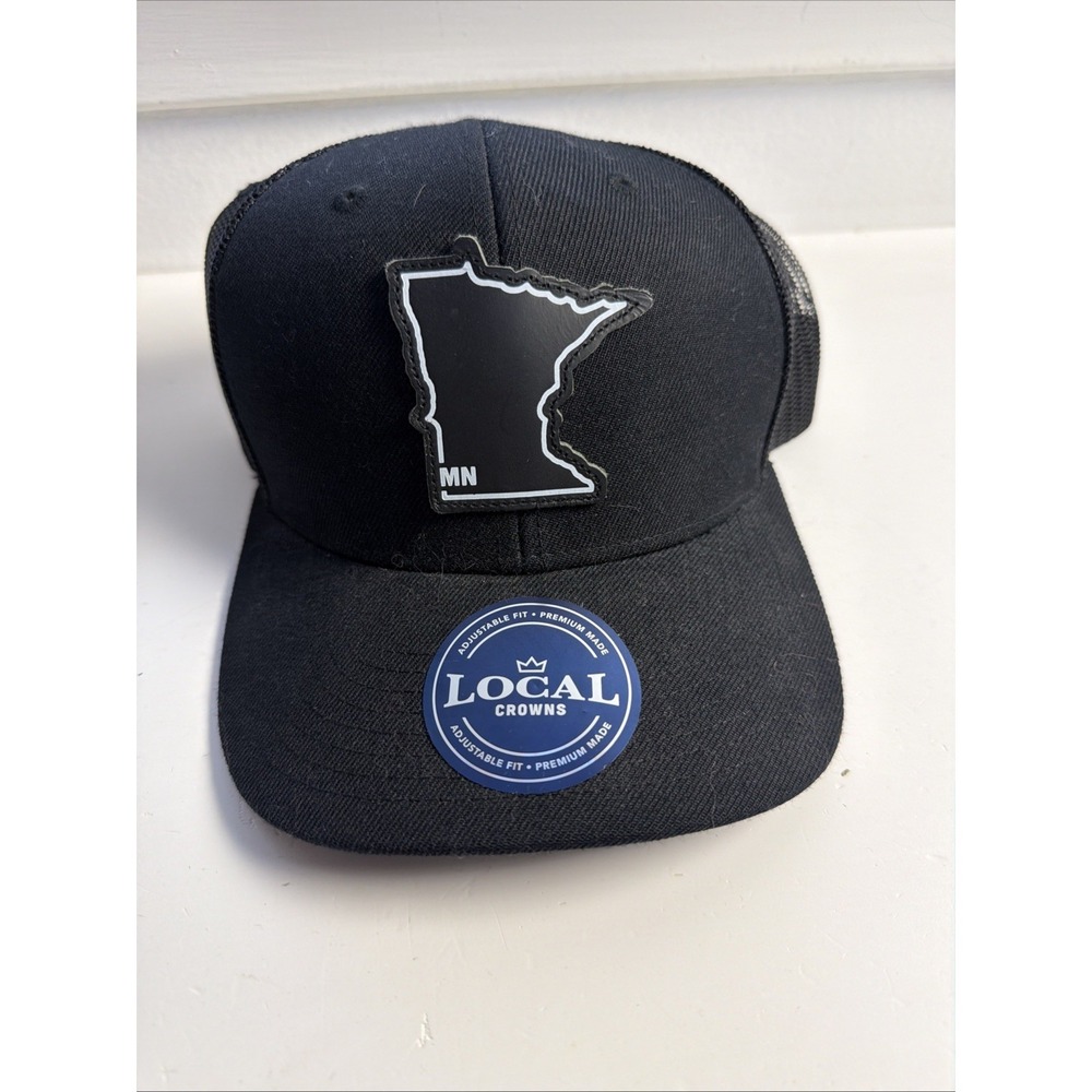 Minnesota Faux Leather Patch Local Crowns Black Mesh Snap Back Cap New